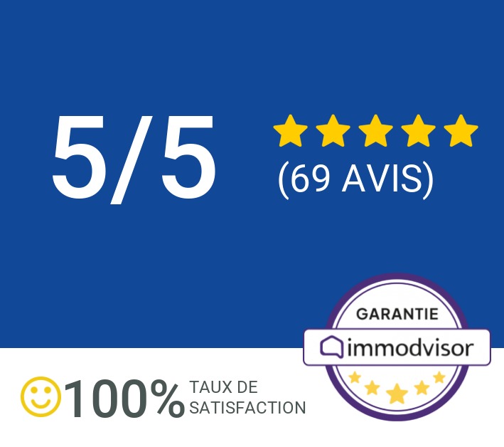 Garantie Immodvisor : 5 sur 5 pour 69 avis, 100 % de taux de satisfaction
